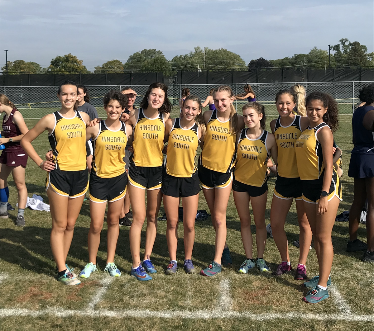 The Hinsdale South Girls Varsity Cross Country Team at the 2021 Pat Savage Invite at Niles West in Skokie